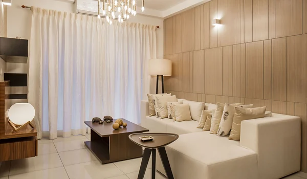 Gallery living room interior with premium vitrified tiles